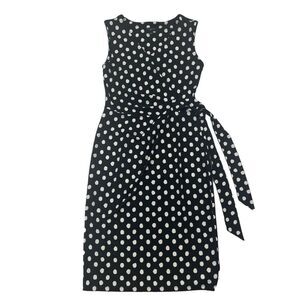 Talbots Petites Black White Polka Dot Dress V-neck Tie Waist Sleeveless Size P